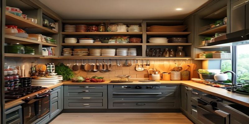 Organized kitchen pantry with food items clearly visible