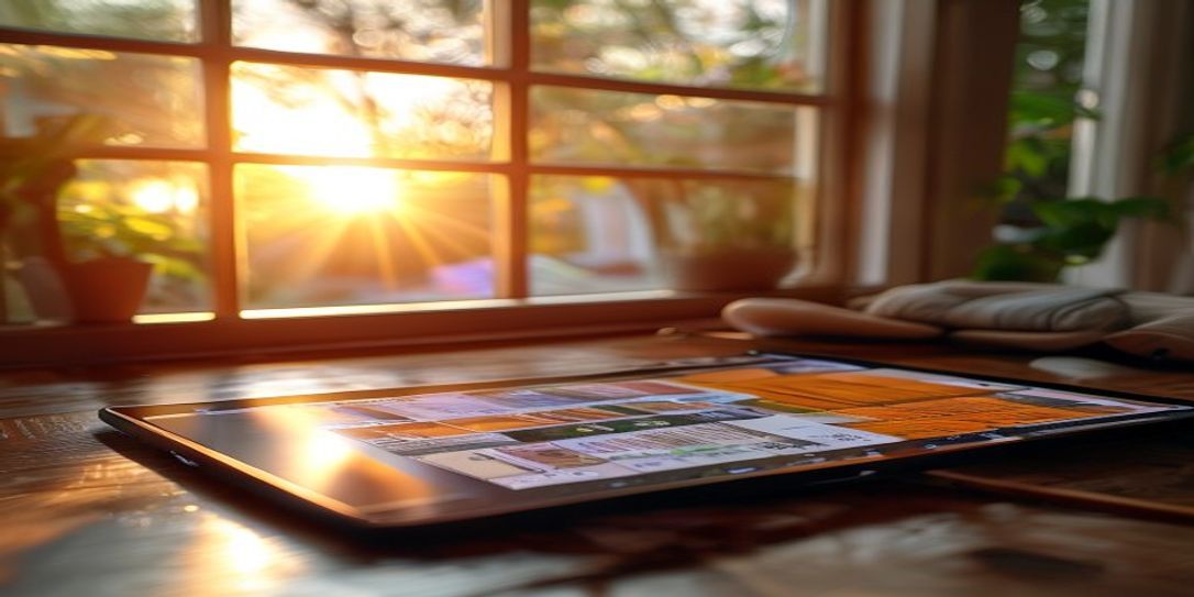 A person using a home inventory app on a tablet during house recovery after a fire