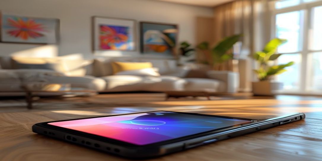 A smartphone capturing a photo of a home living area for insurance documentation purposes.