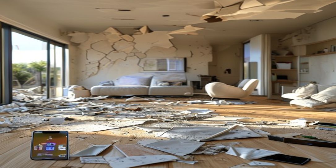 Smartphone displaying home inventory app for earthquake preparedness