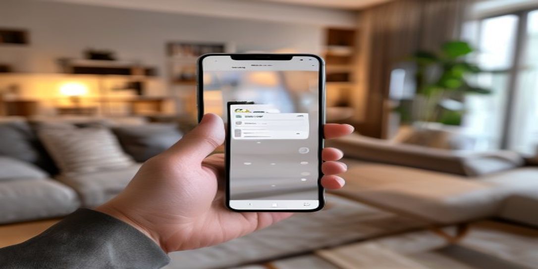 A person holding an Android phone displaying the Rivets Inventory app to document home assets.