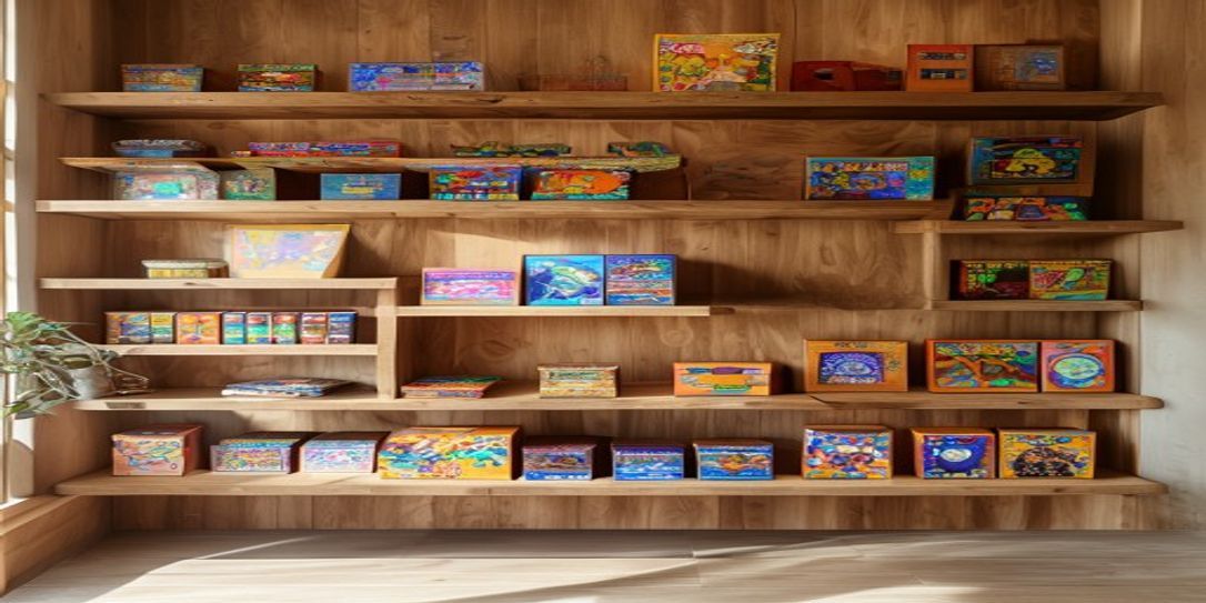 Organized board game collection on shelves