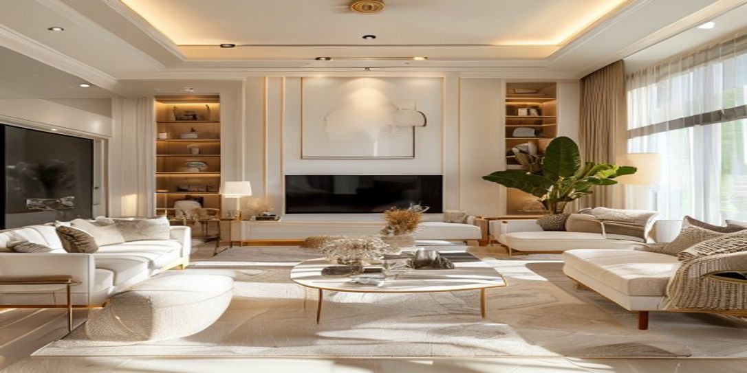 Professional home staging furniture in a well-organized living space