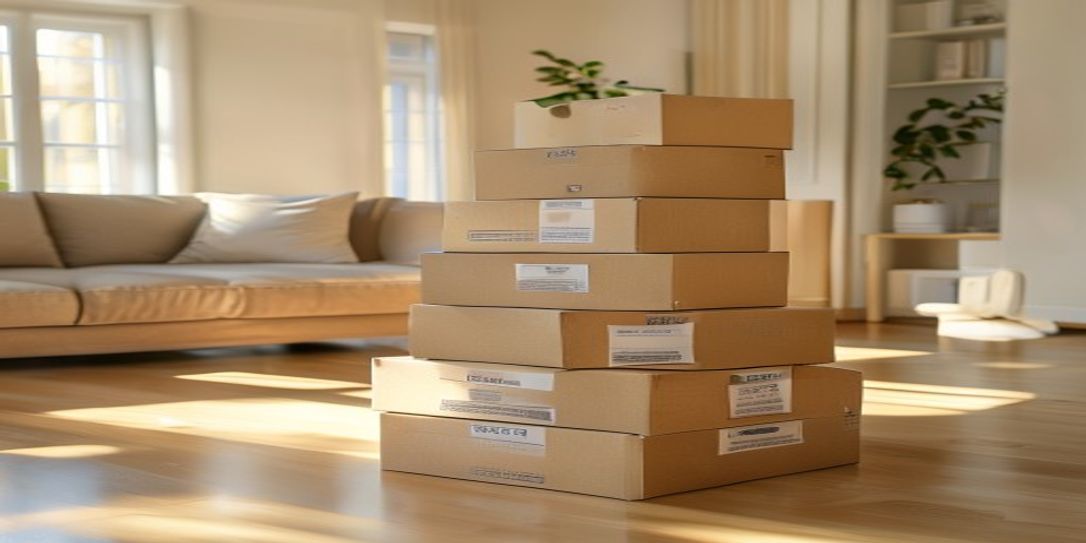 Moving boxes organized and ready for transport in a modern home
