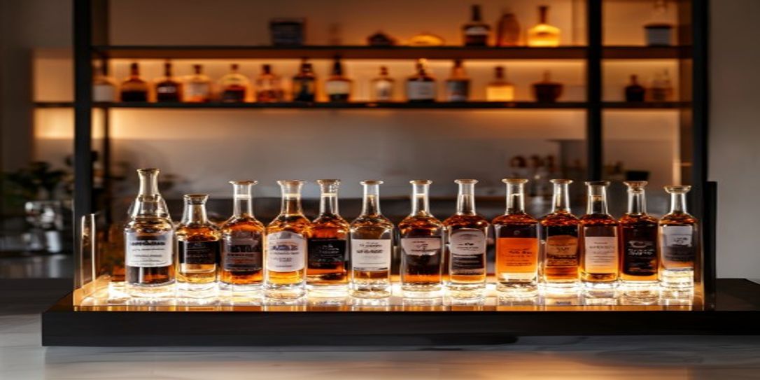 Professional home bar setup with curated spirits collection
