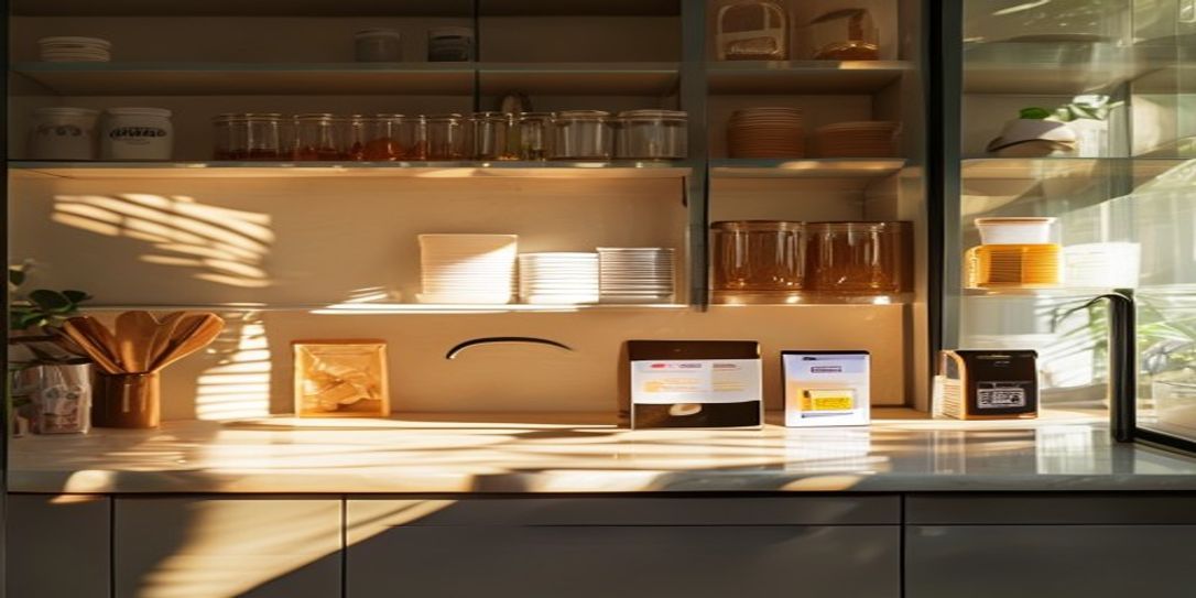Using a smartphone to scan a barcode in a well-organized modern kitchen
