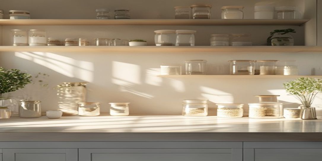 Modern organized kitchen pantry with glass containers