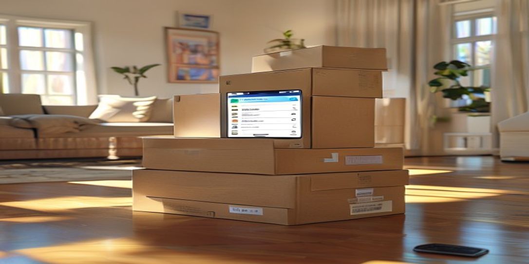 A stack of moving boxes being organized with the Rivets Inventory Android app.