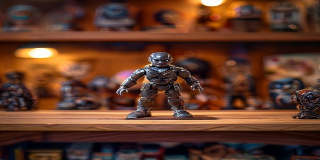 Professional close-up of a collectible action figure on a shelf for inventory