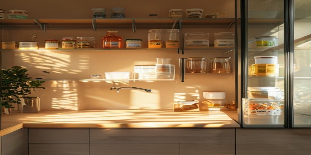 A perfectly organized kitchen pantry managed by a digital inventory app