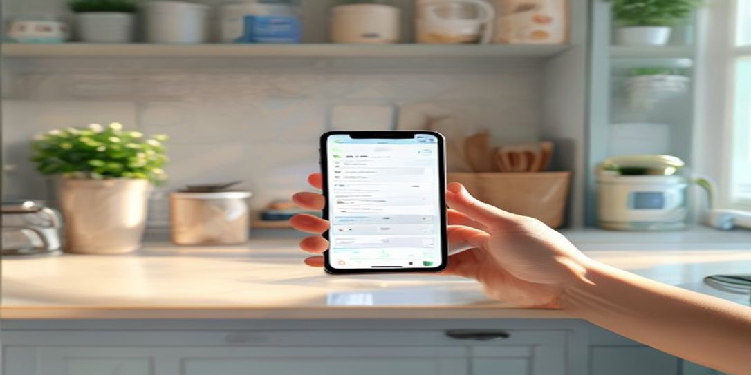 A person using a smartphone to organize a pantry with the Rivets inventory app