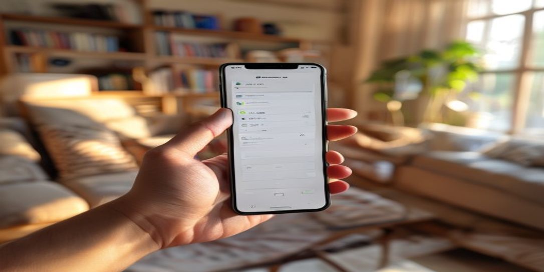A user navigating a home inventory app on an Android smartphone in a clean living room setting.