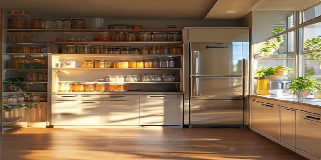 Organized home kitchen pantry and freezer for inventory tracking