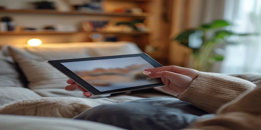 Person using home inventory app on iPad in living room