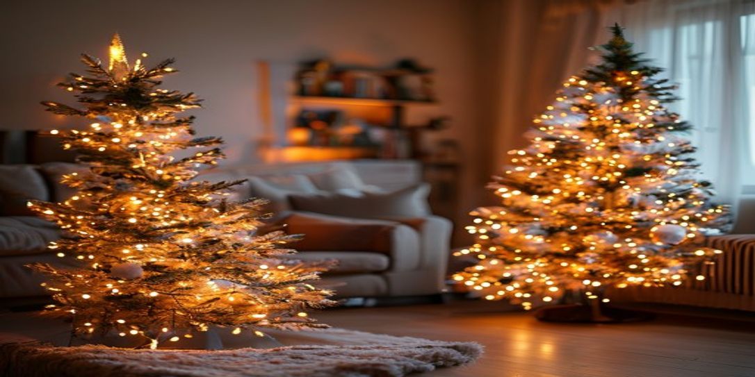 Everspruce pre-lit Christmas tree glowing with festive lights
