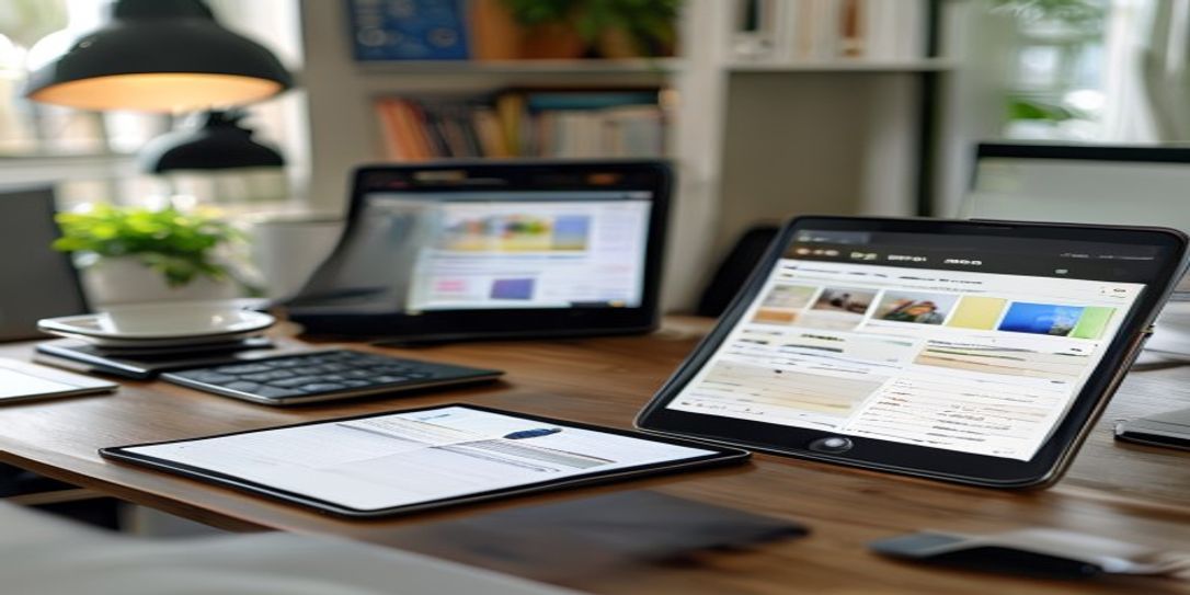 A smartphone and tablet displaying home inventory management tools and spreadsheet photo documentation.