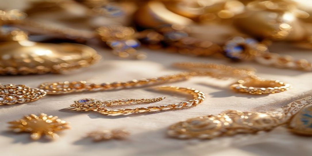 Close-up of organized jewelry and collectibles being prepared for a video inventory