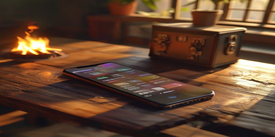 Smartphone with home inventory app next to a fireproof safe
